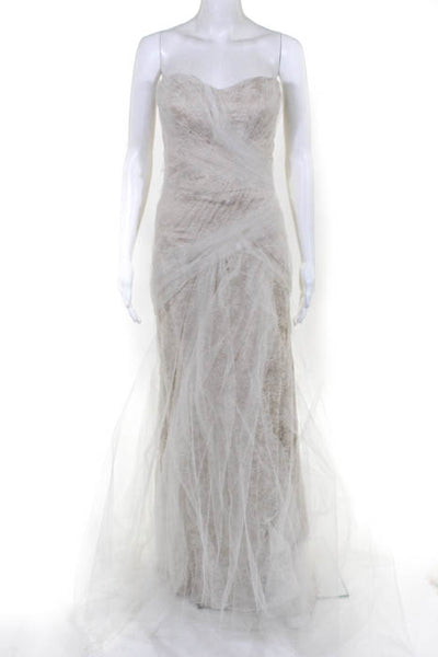Rafael Cennamo White Couture  Beige White Silk Lace Mesh Overlay Strapless Brida