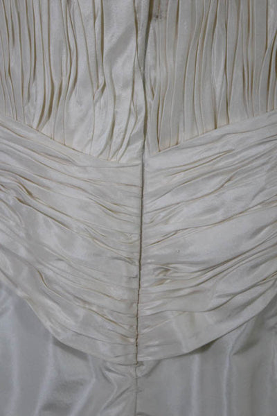 Rafael Cennamo White Couture  Ivory Silk One Shoulder Pleated Bow Bridal Gown Si