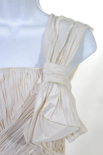 Rafael Cennamo White Couture  Ivory Silk One Shoulder Pleated Bow Bridal Gown Si