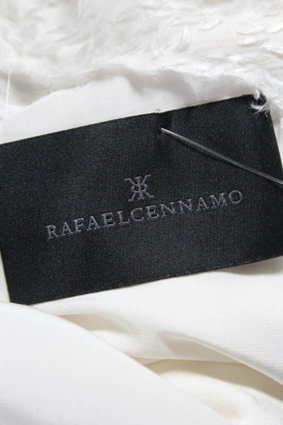 Rafael Cennamo White Couture  Ivory Gray Silk Fringe Sleeveless Boat Neck Bridal
