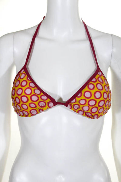 0039 Italy Pink Yellow Polka Dot Triangle String Tie Bikini Top Size Small New
