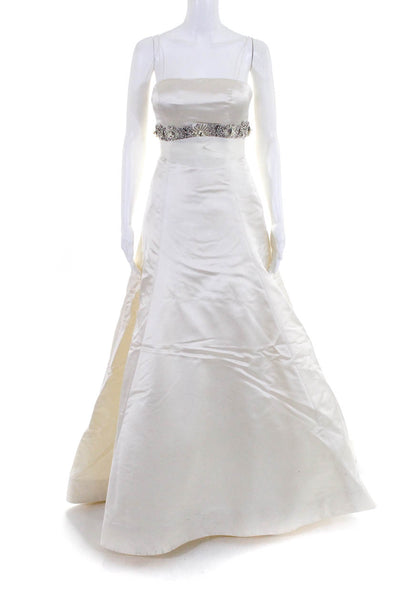 Vera Wang Womens 2004 Collection Strapless Gown  Off White Beaded Trim Size 4
