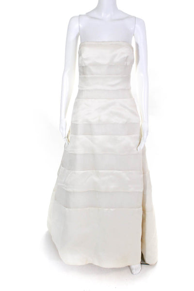 Vera Wang Womens Strapless Sheer Striped Full Length Wedding Gown White Size 6