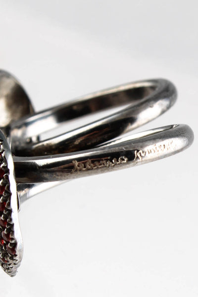 Federico Primiceri Womens Sterling Silver Diamond Sapphire Two Finger Ring 7