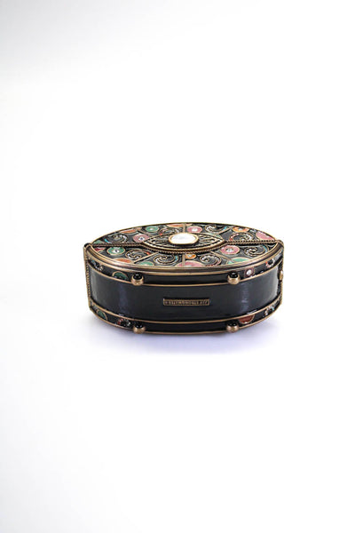 Jay Strongwater Womens Enamel Jeweled Oval Trinket Box Multicolor