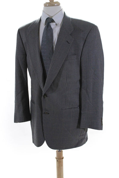 Burberrys Mens Two Button Patterned Notched Collar Blazer Gray Size 40R