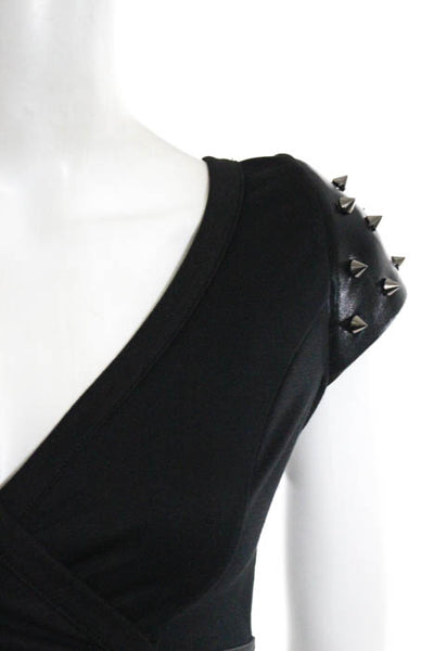 Camille Dampierre Black Cotton Blend V Neck Button Up Shirt Dress Size Small