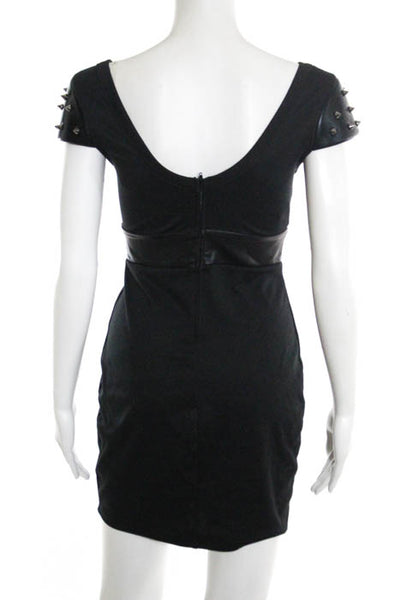Camille Dampierre Black Cotton Blend V Neck Button Up Shirt Dress Size Small