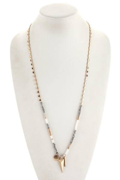 Marlyn Schiff Gold Tone White Pewter Tone Beaded Pendant Necklace $96 NEW