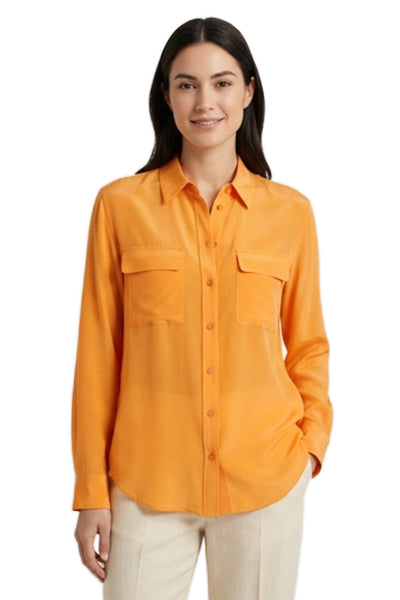 Equipment Femme Women Collared Silk Long Sleeve Shirt Yellow Solid Size XS