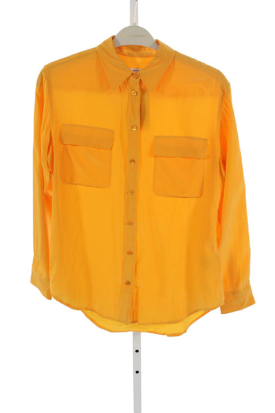 Equipment Femme Women Collared Silk Long Sleeve Shirt Yellow Solid Size XS