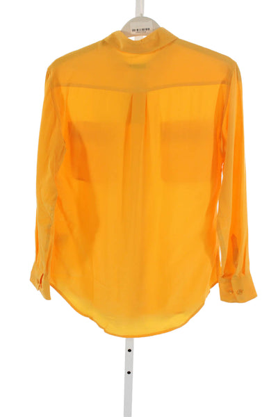 Equipment Femme Women Collared Silk Long Sleeve Shirt Yellow Solid Size XS