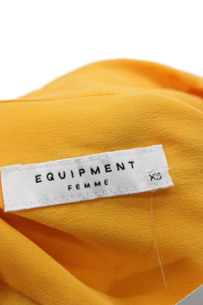 Equipment Femme Women Collared Silk Long Sleeve Shirt Yellow Solid Size XS