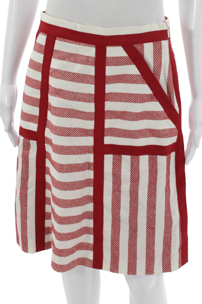 CH Carolina Herrera Womens Striped Cotton Straight Pencil Skirt Red Zip Size 6