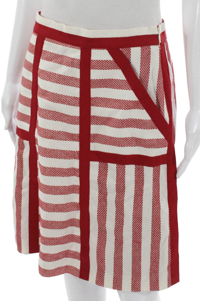 CH Carolina Herrera Womens Striped Cotton Straight Pencil Skirt Red Zip Size 6