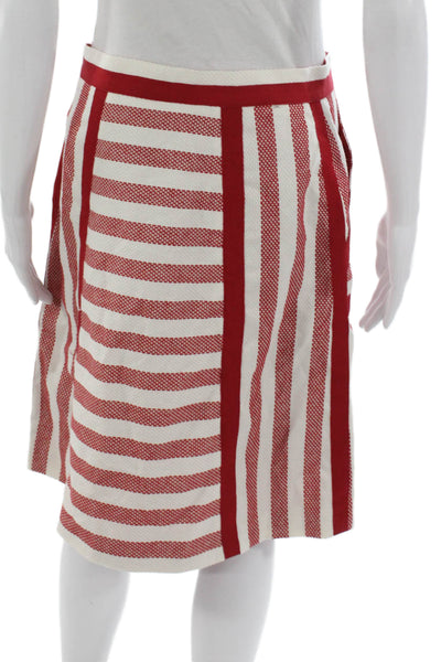 CH Carolina Herrera Womens Striped Cotton Straight Pencil Skirt Red Zip Size 6