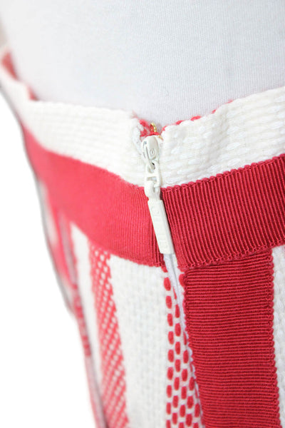 CH Carolina Herrera Womens Striped Cotton Straight Pencil Skirt Red Zip Size 6