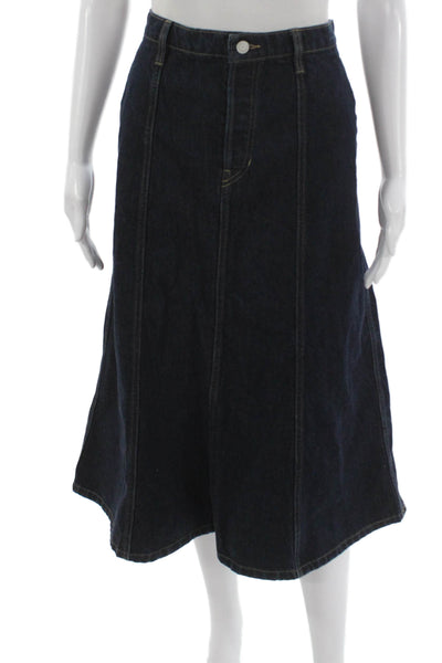 Banana Republic Womens A-Line Skirt Blue Cotton Midi Button Size 6