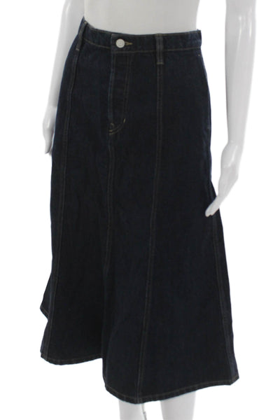 Banana Republic Womens A-Line Skirt Blue Cotton Midi Button Size 6