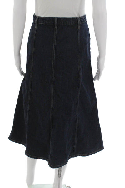 Banana Republic Womens A-Line Skirt Blue Cotton Midi Button Size 6