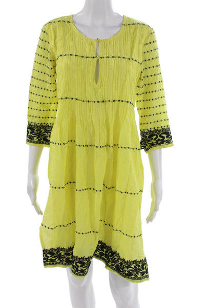 Roberta Roller Rabbit Women Shift Dress Yellow Floral 3/4 Sleeve Short Size XS