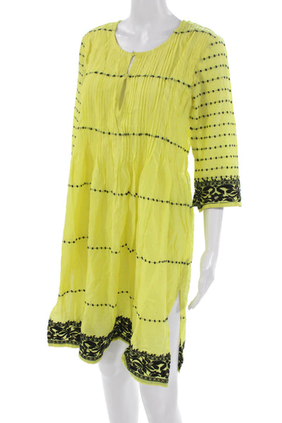 Roberta Roller Rabbit Women Shift Dress Yellow Floral 3/4 Sleeve Short Size XS