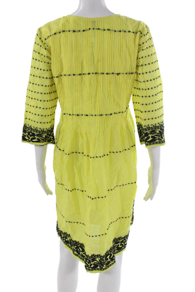 Roberta Roller Rabbit Women Shift Dress Yellow Floral 3/4 Sleeve Short Size XS
