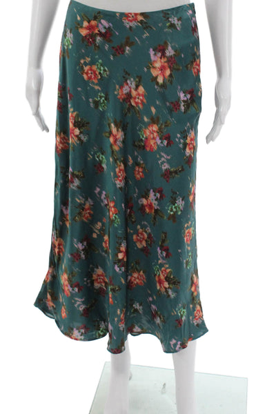 Zara Womens A-Line Midi Skirt Green Floral Viscose Zip Size M