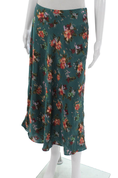 Zara Womens A-Line Midi Skirt Green Floral Viscose Zip Size M
