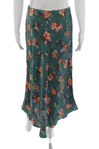 Zara Womens A-Line Midi Skirt Green Floral Viscose Zip Size M