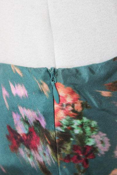 Zara Womens A-Line Midi Skirt Green Floral Viscose Zip Size M