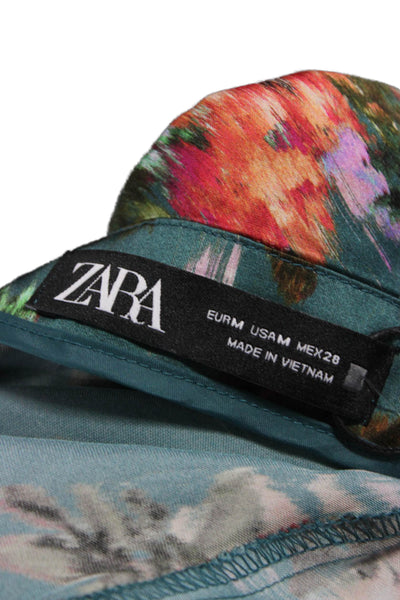 Zara Womens A-Line Midi Skirt Green Floral Viscose Zip Size M