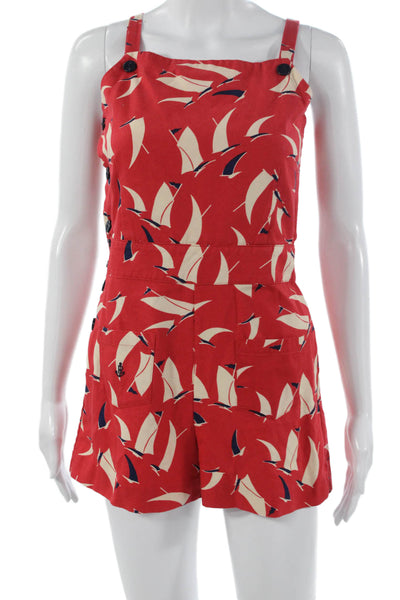 Polo Ralph Lauren Girls Sleeveless Square Neck Sailboat Romper Red White Size 16