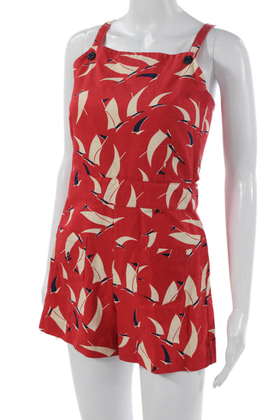 Polo Ralph Lauren Girls Sleeveless Square Neck Sailboat Romper Red White Size 16