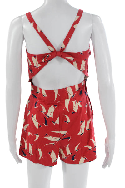 Polo Ralph Lauren Girls Sleeveless Square Neck Sailboat Romper Red White Size 16