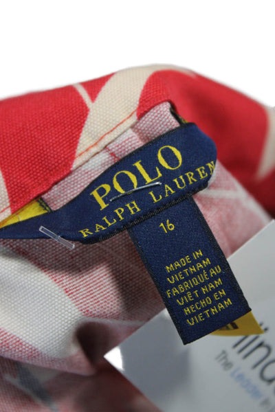 Polo Ralph Lauren Girls Sleeveless Square Neck Sailboat Romper Red White Size 16