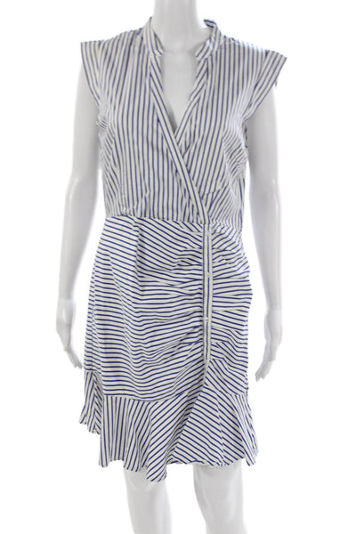 Lucy Paris Women Wrap Dress Blue Sleeveless Collared Polyester Zip Short Size L