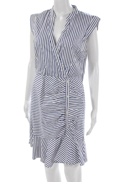 Lucy Paris Women Wrap Dress Blue Sleeveless Collared Polyester Zip Short Size L