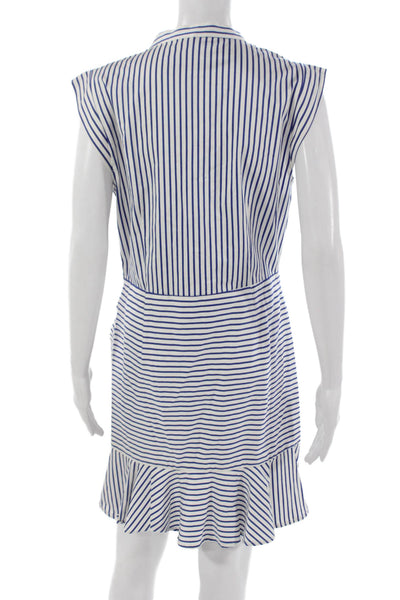 Lucy Paris Women Wrap Dress Blue Sleeveless Collared Polyester Zip Short Size L