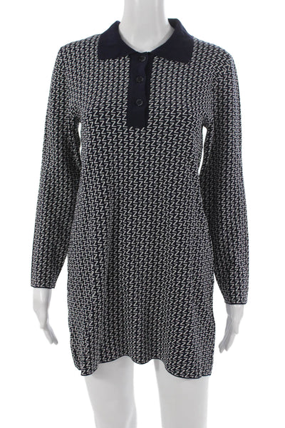 Zara Women Sweater Dress Blue Collared Long Sleeve Viscose Geometric Size M