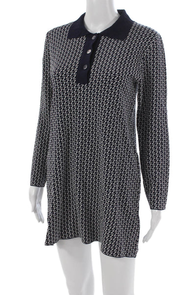 Zara Women Sweater Dress Blue Collared Long Sleeve Viscose Geometric Size M