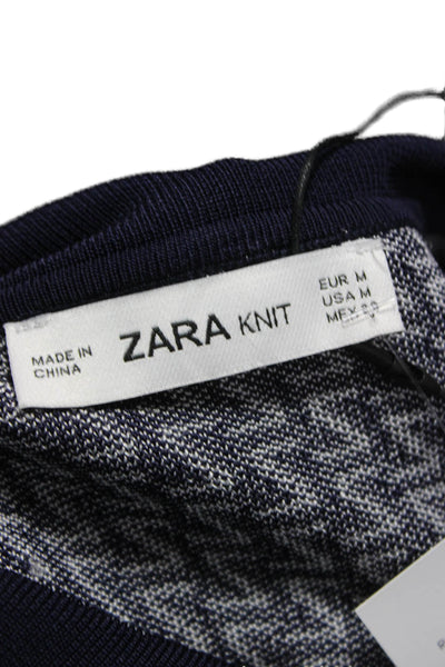 Zara Women Sweater Dress Blue Collared Long Sleeve Viscose Geometric Size M