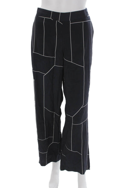 Theory Womens Ankle Pants Multicolor Silk Geometric Pull On Inseam 30 Size 8