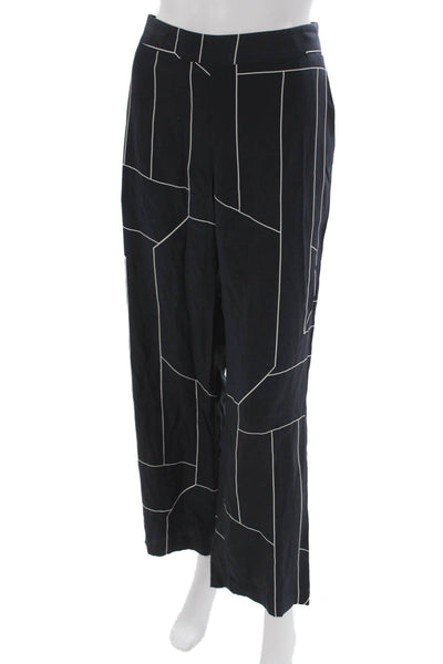 Theory Womens Ankle Pants Multicolor Silk Geometric Pull On Inseam 30 Size 8