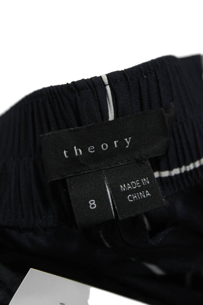 Theory Womens Ankle Pants Multicolor Silk Geometric Pull On Inseam 30 Size 8