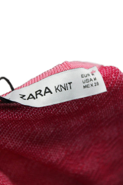 Zara Women Pink Checked Viscose Crew Neck Pullover Sweater Short Sleeve Size M