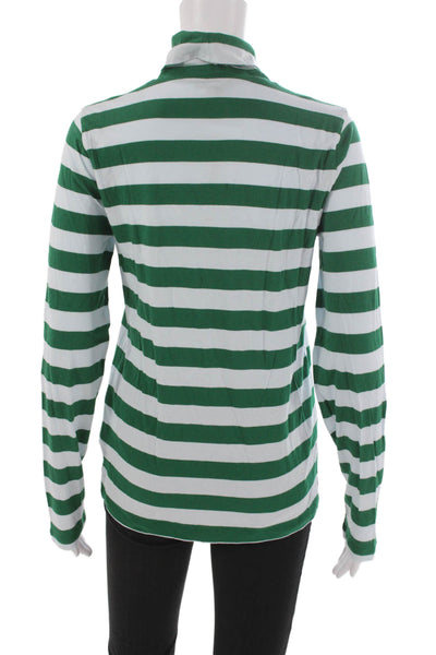 J Crew Women Basic Green Striped Cotton Turtleneck Long Sleeve T-Shirt Size M