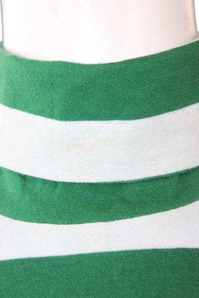 J Crew Women Basic Green Striped Cotton Turtleneck Long Sleeve T-Shirt Size M