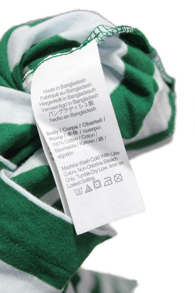 J Crew Women Basic Green Striped Cotton Turtleneck Long Sleeve T-Shirt Size M