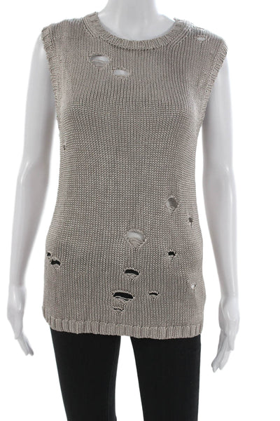 Wayne Women Sleeveless Viscose Sweater Vest Beige Round Neck Size M